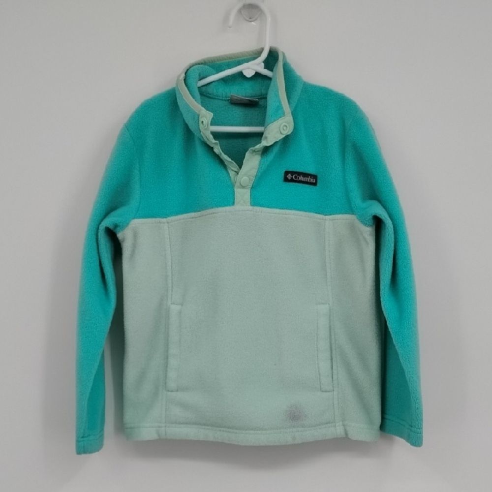 Columbia Kids' Quarter Zip Pullover Teal and Mint Fleece Hoodie Size small 8